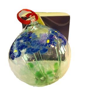 Kitras Art Glass Blown Ornament Ball Suncatcher 6 " Blue Green Fairy Orb