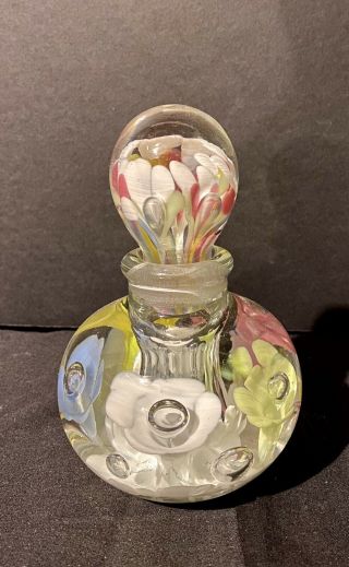 Vintage St Clair Multi - Color Flowers Paperweight Perfume Bottle