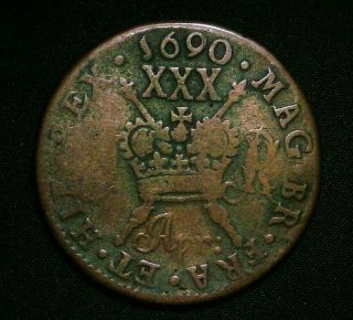 1690 Apr Ireland Gun Money 1/2 Half Crown 30p Coin King James Ii,  32 Mm,  12 Gr