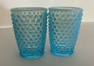 Vintage Fenton Hobnail Blue Opalescent Glasses Set Of 2