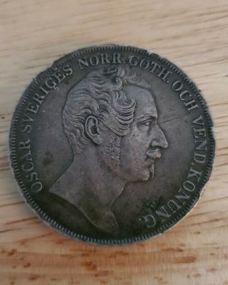 1845 Sweden 1 Riksdaler Specie World Coin - Silver