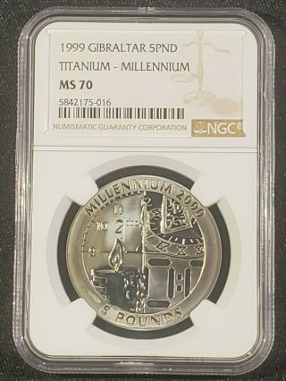 1999 Gibraltar 5 Pound Titanium Millennium Coin - Ngc Ms 70