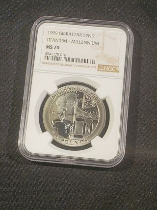 1999 Gibraltar 5 Pound Titanium Millennium Coin - NGC MS 70 2