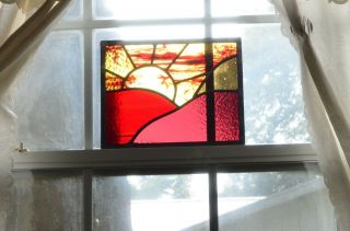 Handmade Stained Glass Window Art Hanging Metal Frame 10”x 13 " Sunrise