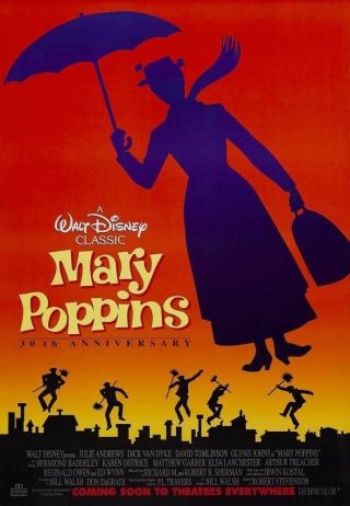 Mary Poppins Movie Poster 1 Sided Rare 30th Ann.  27x40 Julie Andrews