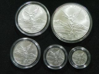 2016 Mexico Libertad 5 Coins Silver Set 1/10,  1/20,  1/4,  1/2 1 Oz Bu