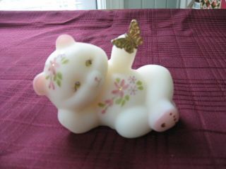 Fenton Hand Painted Satin Bear Holding Gold Butterfly