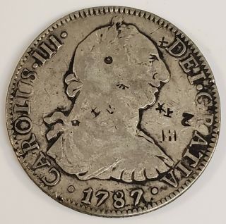 1787 Colonial Spanish Mexico 8 Reales Silver Coin Carolus Iii Chinese Chopmarks