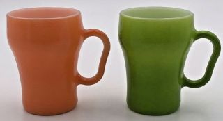 2 Vintage Fire King Soda Fountain Mugs Lime Green And Orange