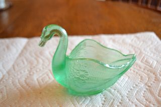 Vintage Fenton Green Opalescent Glass Swan Candy Trinket Dish