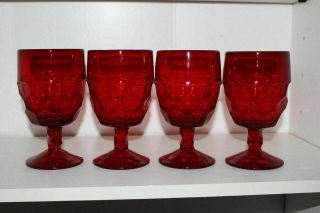 Set Of 3 Vintage Viking Red Georgian Glass 6 - 1/8 " Iced Tea Goblets