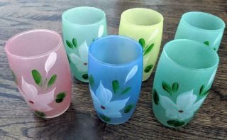Set Of 6 Hand Painted Juice Glasses - Bartlett Collins Mid - Century Flower