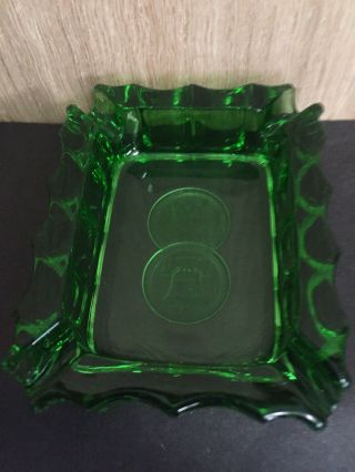 Fostoria Coin Emerald Green Glass Rectangle Ashtray With 2 Coins