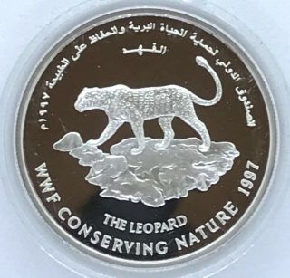Oman 1 Rial Silver Proof 1997 World Wildlife Fund Leopard Animal Km 138