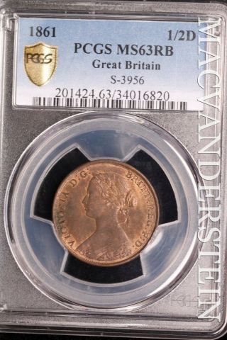 Great Britain: 1861 Half Penny - Pcgs Ms63rb - Brilliant Uncirculated Slg137