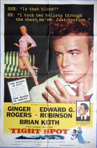 Tight Spot Movie Poster Ginger Rogers Brian Keith Film Noir 1sht 1957