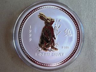 Australia $1 One Dollar 1999 Lunar I Silver.  999 Year Of The Rabbit Gilded Gilt