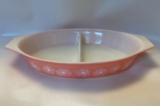 Vintage Pyrex Pink Daisy Cinderella Divided Casserole Dish 1.  5 Quart with Lid 3
