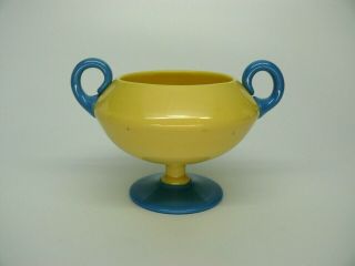 1920s Art Glass Solid Color Blue & Yellow Two - Handled Footed Bowl Unsigned