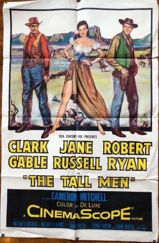 1955 One Sheet: " The Tall Men " - Clark Gable,  Jane Russel,  Robert Ryan