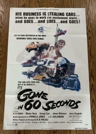 Gone In 60 Seconds - 1974 Cult Vintage Movie Poster