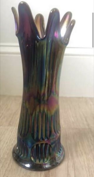 Vintage Fenton Carnival Glass Vase Amethyst Ribbed