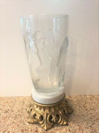Vintage Signed Verlys Art Deco Clear & Frosted Glass Vase By Charles Schmitz