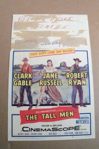 The Tall Men Movie Poster Window Card 1955 Clark Gable & Jane Russell
