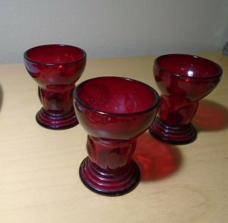 3 Ruby Red Shot Glasses By Martinsville - Moondrops