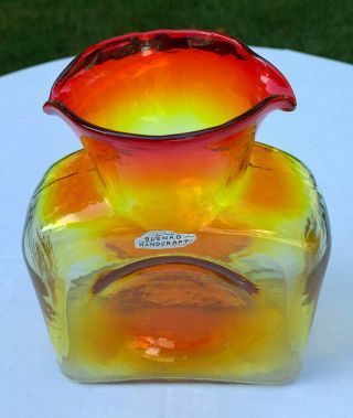 Vintage Blenko Art Glass Vase Yellow Red Tangerine Amberina Water Carafe 2
