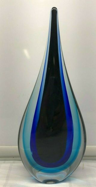 Crystal Glass Tear Drop Murano Style Art Glass Figurine Black Blue 11 "