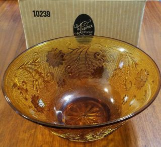Vtg Tiara Exclusives Sandwich Pattern Amber 10 In.  Serving Bowl (1970s)