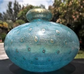 Three Vintage Murano Hand Blown Art Glass Bubble Vases W/ Gold Specks