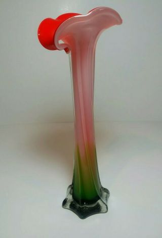 Vintage Art Glass Jack In The Pulpit Calla Lily Ribbed Vase Red Green