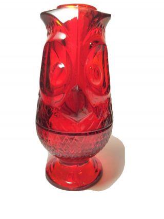 Viking Art Glass Ruby Red Owl For Tea Light Candle,