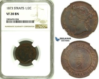 Zk29,  Straits Settlements,  Victoria,  1/2 Cent 1873,  Ngc Vf20bn