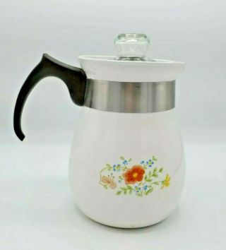 Vintage Corning Ware Stove Top Coffee Tea Pot P - 166 Corelle Wildflower 6 Cup