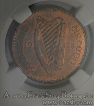 Ireland 1/2 Penny 1928 Pr64 Rb Ngc Bronze Km 2 Proof Scarce 6k Mintage Much Red