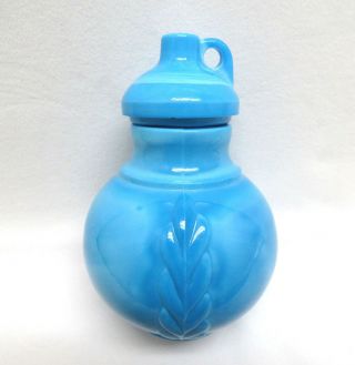 Pat.  1888 Antique Turquoise Blue Slag Milk Glass Bottle Jar W/ Lid Atterbury