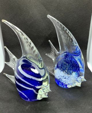 [lot 2]art Glass Blue And White Angel Fish Paperweight Murano