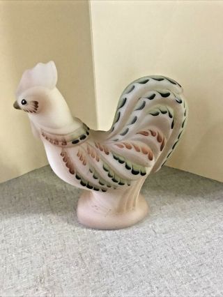 Fenton Art Glass Rooster Hand Painted Burmese Satin Signed