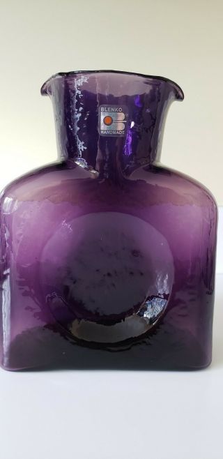 Blenko Amethyst Purple Art Glass Pitcher Water Jug Dual Spout Window Decor