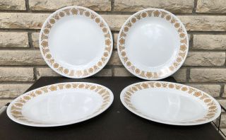4 - Corelle Butterfly Gold 10 1/4 " Dinner Plates Made In The Usa Vtg Discontinued