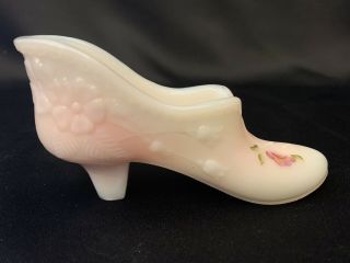 2006 Exclusive Fenton Art Glass Slipper Hand Painted Rose Pink Signed