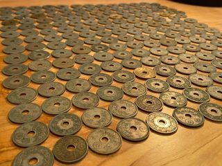 195 Japan 10 Sen Copper - Nickel Coins - Hole In Center - 1920 