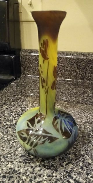 Cameo Glass Acid Cut Back Flower Vase 7.  5 "