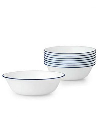 Set Of 8 Corelle Light Blue 6 1/8 " Soup/cereal Bowls - Blue Rim