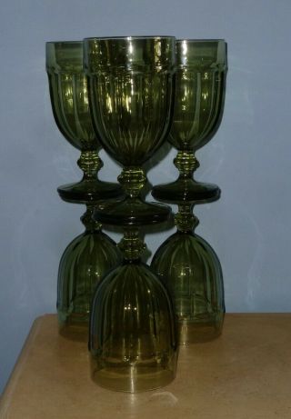 (6) Vintage Libbey Duratuff Gibraltar Olive Green 7 " Iced Tea Goblet Glasses