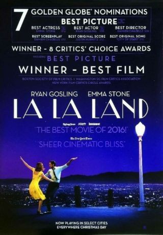 " La La Land " D/s Movie Poster 27”x 40” Ryan Gosling Emma Stone (2016)