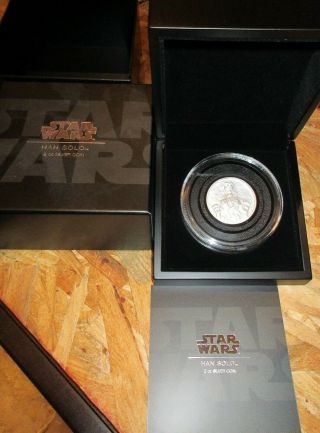 Star Wars Zealand Han Solo Carbonite 2.  Oz Silver Coin Mib $135